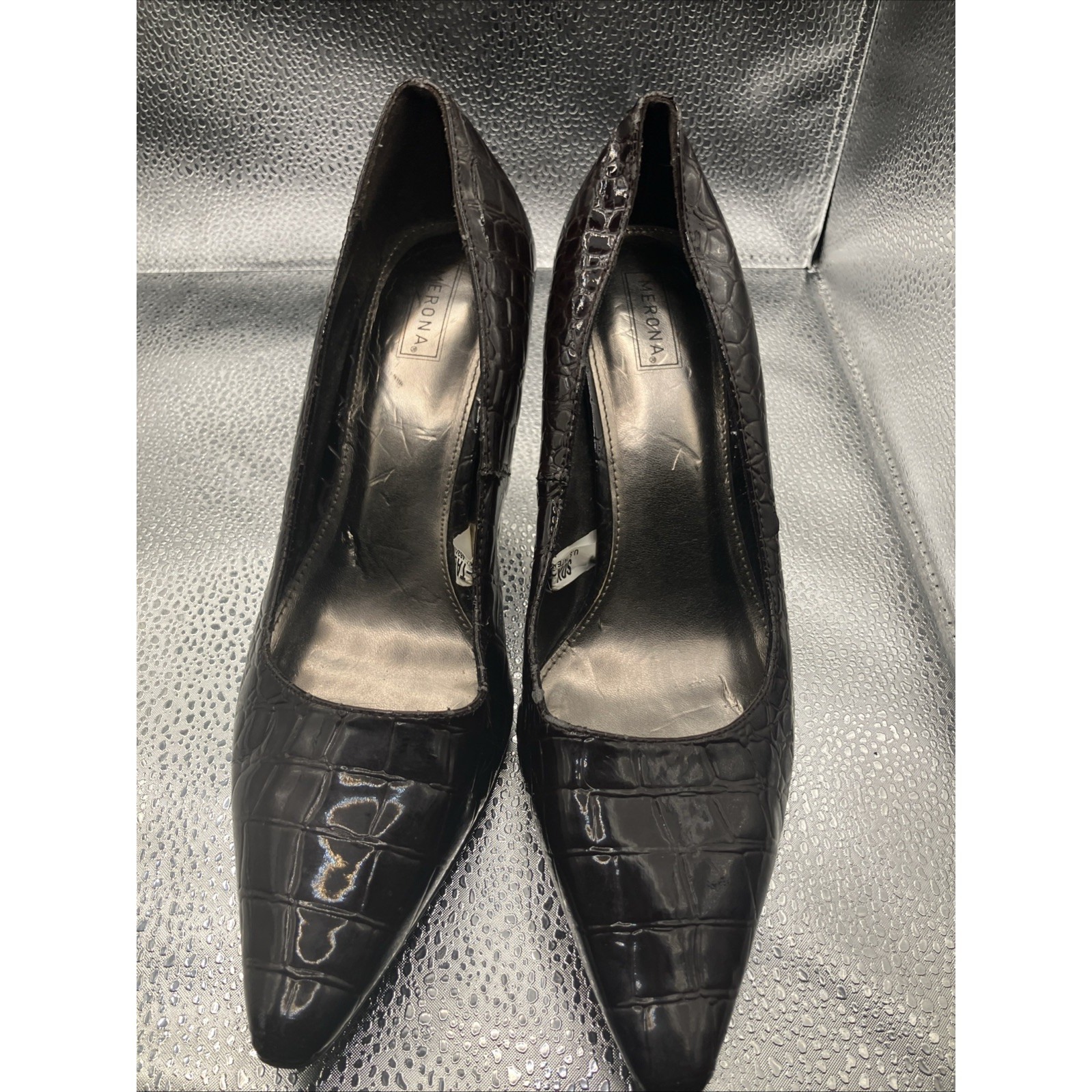 Merona Brown Faux Leather Snakeskin Heels Pointed Toe Pumps, Size 7